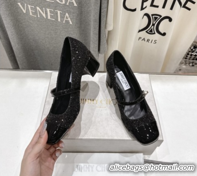 Shop Duplicate Jimmy Choo Elisa 45 Pumps in Patent Leather & Glitter Silver/Black 5111739