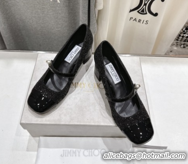 Shop Duplicate Jimmy Choo Elisa 45 Pumps in Patent Leather & Glitter Silver/Black 5111739