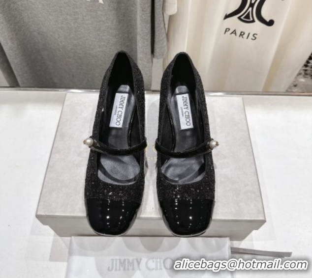 Shop Duplicate Jimmy Choo Elisa 45 Pumps in Patent Leather & Glitter Silver/Black 5111739
