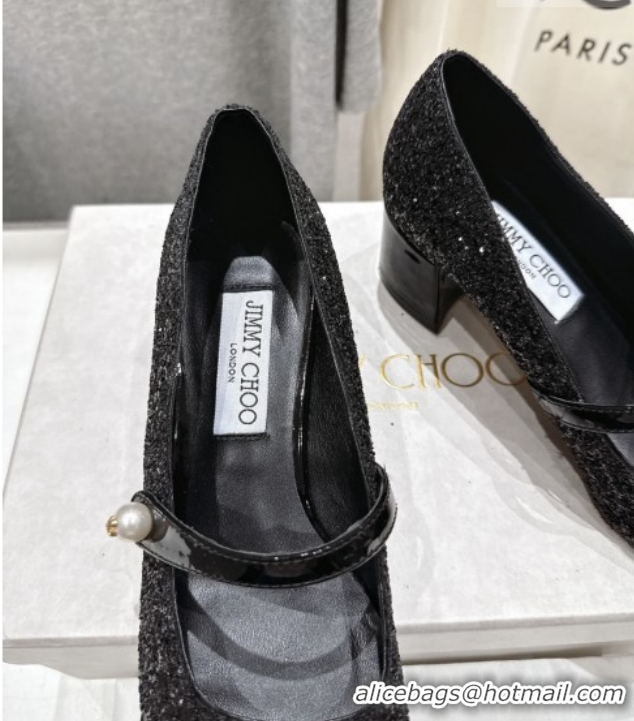 Shop Duplicate Jimmy Choo Elisa 45 Pumps in Patent Leather & Glitter Silver/Black 5111739