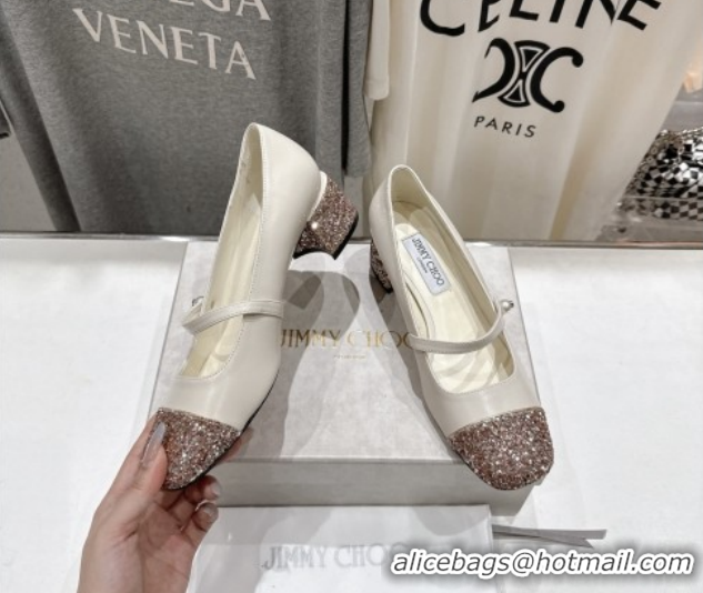 Good Looking Jimmy Choo Elisa 45 Pumps in Nappa Leather & Glitter White 5111741