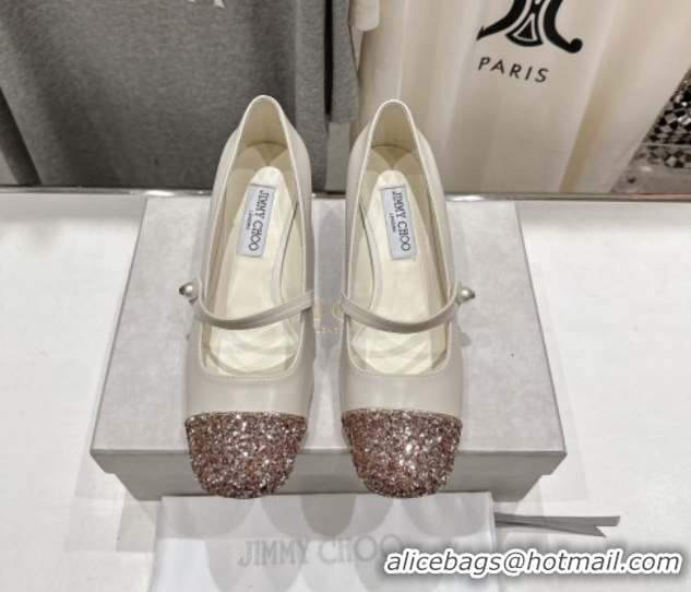 Good Looking Jimmy Choo Elisa 45 Pumps in Nappa Leather & Glitter White 5111741