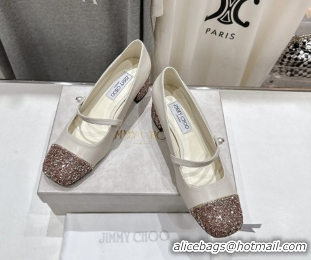 Good Looking Jimmy Choo Elisa 45 Pumps in Nappa Leather & Glitter White 5111741