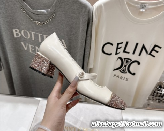 Good Looking Jimmy Choo Elisa 45 Pumps in Nappa Leather & Glitter White 5111741