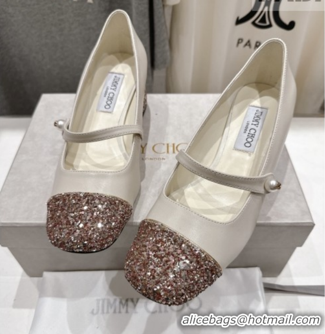 Good Looking Jimmy Choo Elisa 45 Pumps in Nappa Leather & Glitter White 5111741