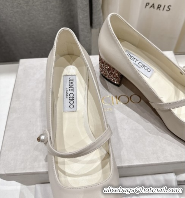 Good Looking Jimmy Choo Elisa 45 Pumps in Nappa Leather & Glitter White 5111741