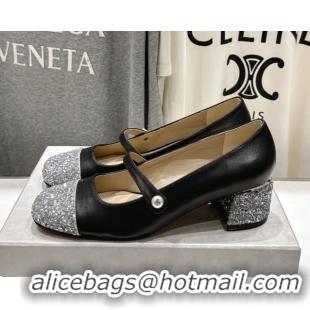Durable Jimmy Choo Elisa 45 Pumps in Nappa Leather & Glitter Black/Silver 5111742
