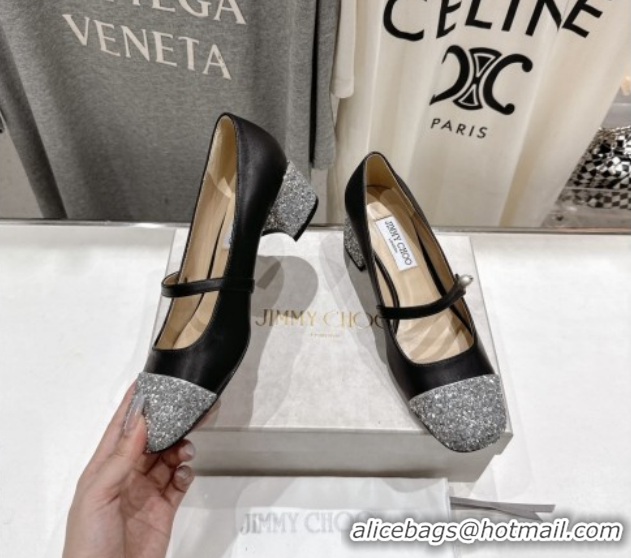 Durable Jimmy Choo Elisa 45 Pumps in Nappa Leather & Glitter Black/Silver 5111742