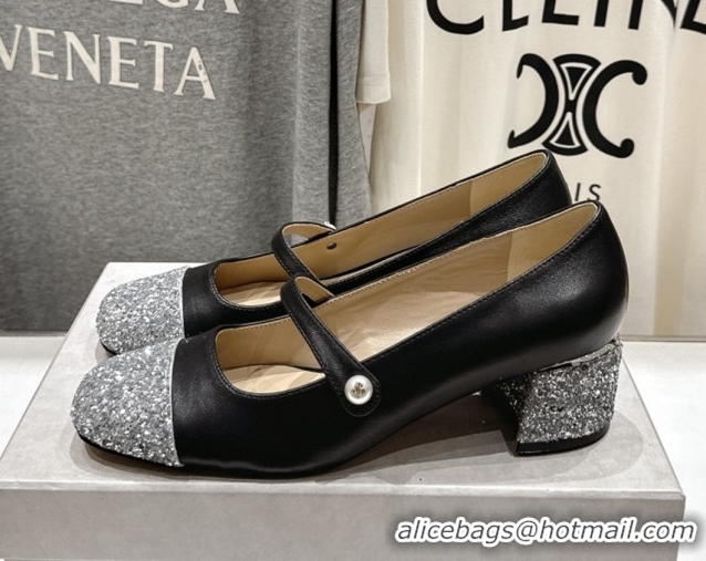 Durable Jimmy Choo Elisa 45 Pumps in Nappa Leather & Glitter Black/Silver 5111742