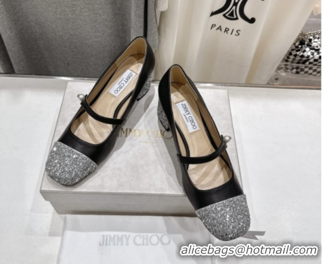 Durable Jimmy Choo Elisa 45 Pumps in Nappa Leather & Glitter Black/Silver 5111742