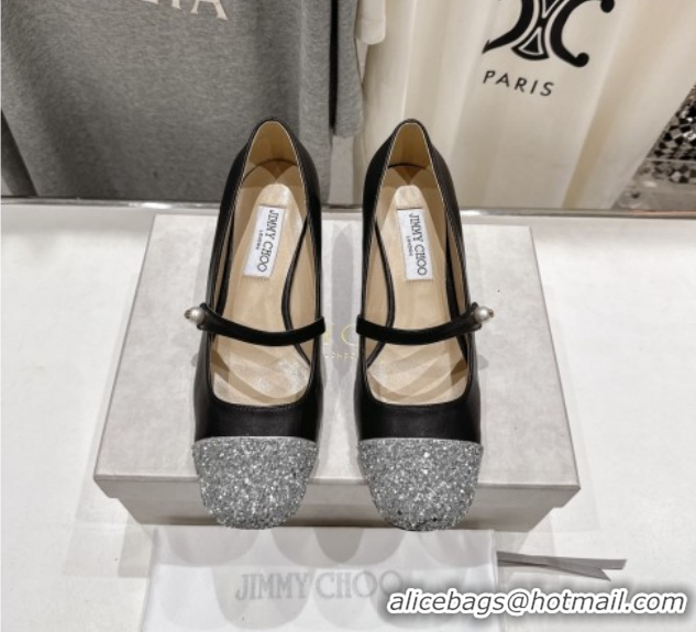 Durable Jimmy Choo Elisa 45 Pumps in Nappa Leather & Glitter Black/Silver 5111742