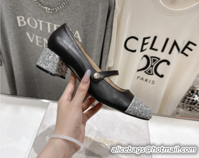 Durable Jimmy Choo Elisa 45 Pumps in Nappa Leather & Glitter Black/Silver 5111742