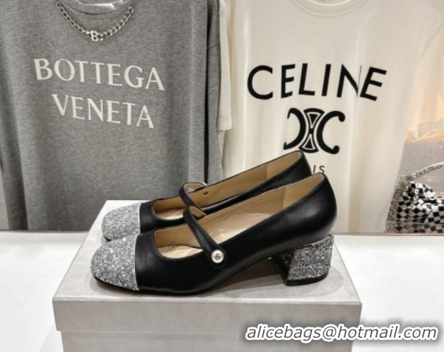 Durable Jimmy Choo Elisa 45 Pumps in Nappa Leather & Glitter Black/Silver 5111742