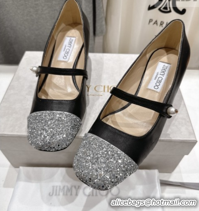 Durable Jimmy Choo Elisa 45 Pumps in Nappa Leather & Glitter Black/Silver 5111742