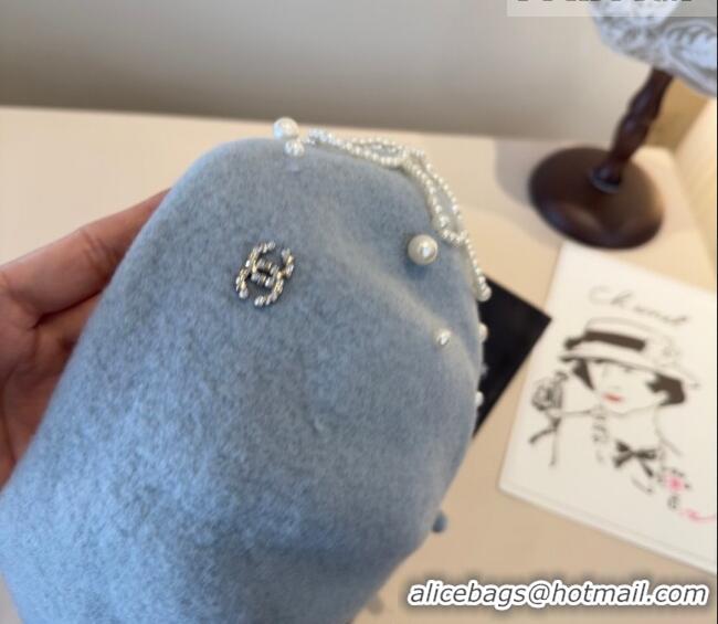 Good Quality Chanel Wool Beret Hat with Pearls CH010519 Blue 2026
