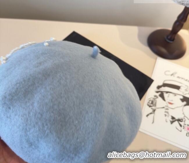 Good Quality Chanel Wool Beret Hat with Pearls CH010519 Blue 2026