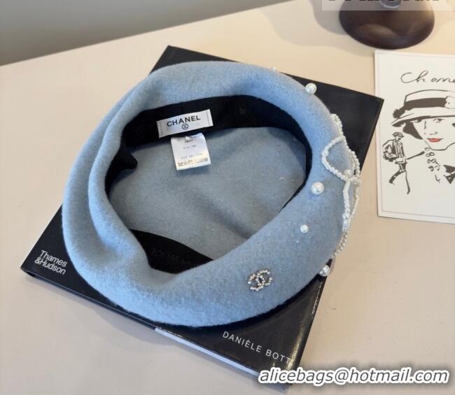 Good Quality Chanel Wool Beret Hat with Pearls CH010519 Blue 2026