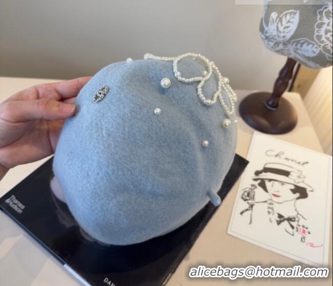 Good Quality Chanel Wool Beret Hat with Pearls CH010519 Blue 2026
