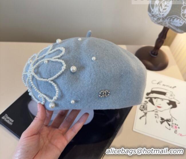 Good Quality Chanel Wool Beret Hat with Pearls CH010519 Blue 2026