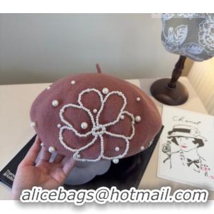 Big Discount Chanel Wool Beret Hat with Pearls CH010519 Pink 2026