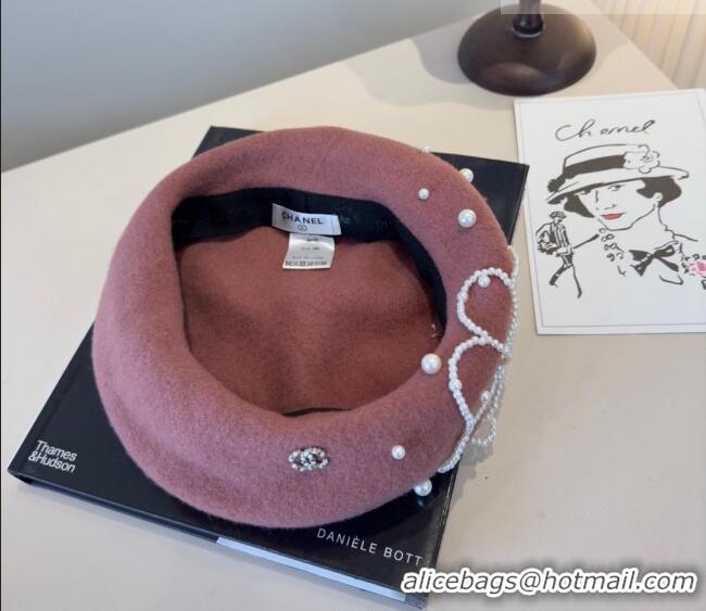 Big Discount Chanel Wool Beret Hat with Pearls CH010519 Pink 2026