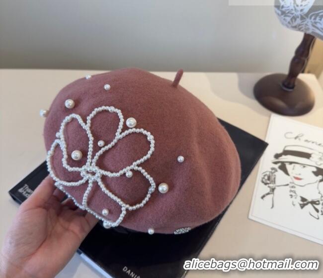 Big Discount Chanel Wool Beret Hat with Pearls CH010519 Pink 2026