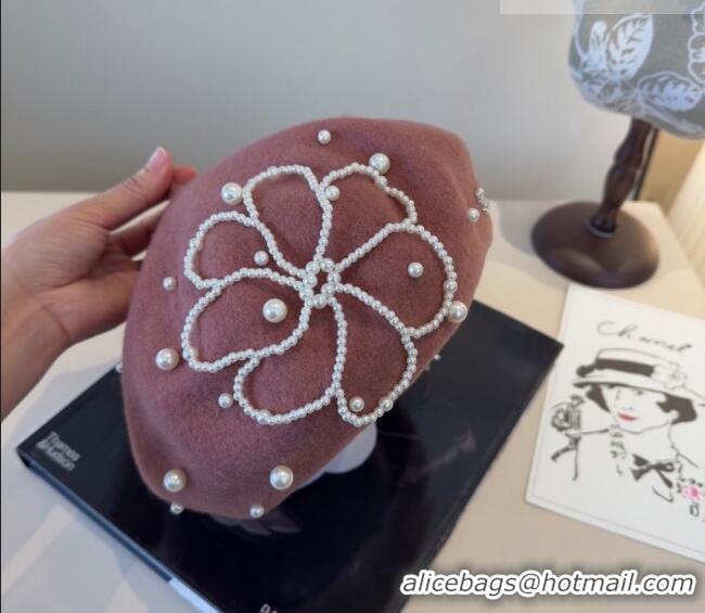 Big Discount Chanel Wool Beret Hat with Pearls CH010519 Pink 2026