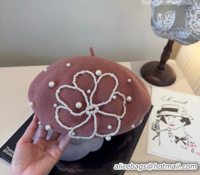 Big Discount Chanel Wool Beret Hat with Pearls CH010519 Pink 2026