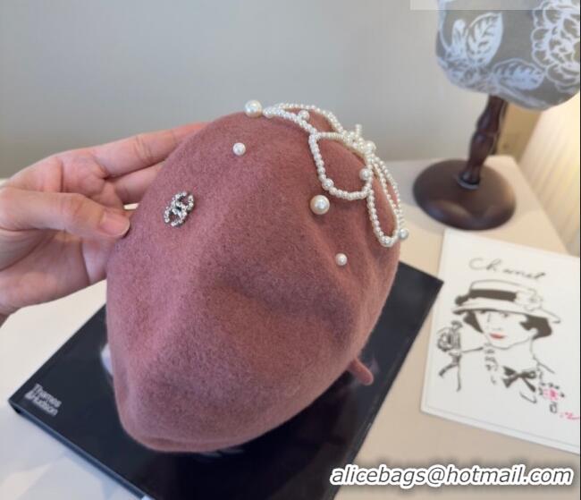 Big Discount Chanel Wool Beret Hat with Pearls CH010519 Pink 2026