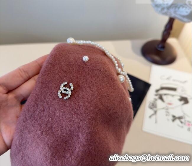 Big Discount Chanel Wool Beret Hat with Pearls CH010519 Pink 2026