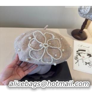 Good Product Chanel Wool Beret Hat with Pearls CH010519 Beige 2026