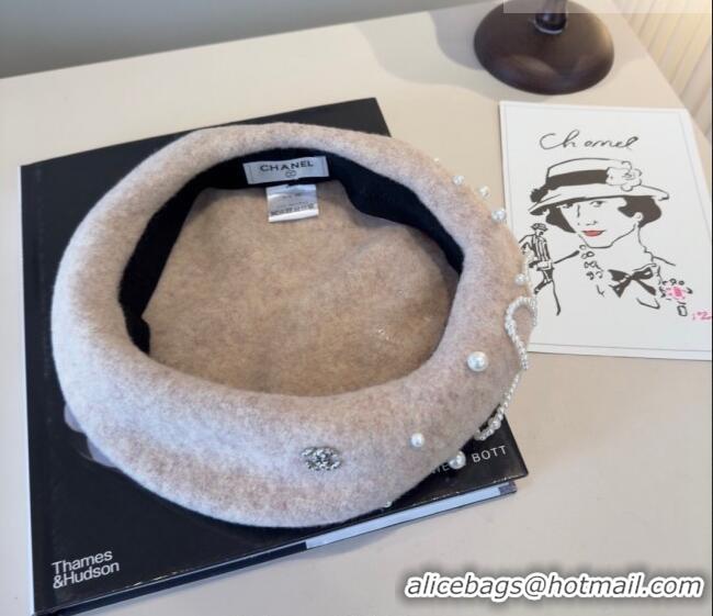 Good Product Chanel Wool Beret Hat with Pearls CH010519 Beige 2026