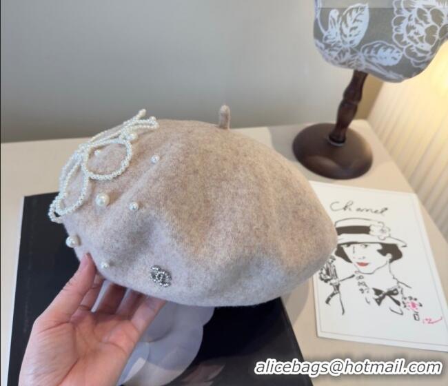 Good Product Chanel Wool Beret Hat with Pearls CH010519 Beige 2026