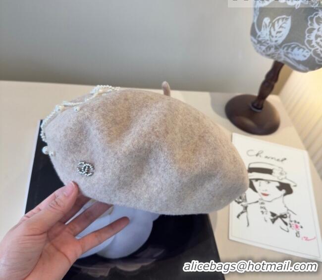 Good Product Chanel Wool Beret Hat with Pearls CH010519 Beige 2026