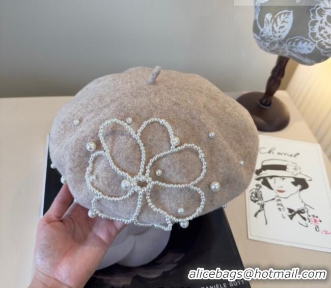 Good Product Chanel Wool Beret Hat with Pearls CH010519 Beige 2026