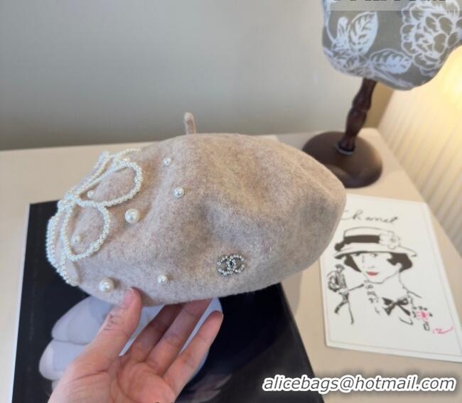 Good Product Chanel Wool Beret Hat with Pearls CH010519 Beige 2026