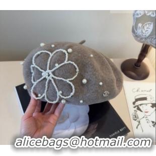 Most Popular Chanel Wool Beret Hat with Pearls CH010519 Grey 2026