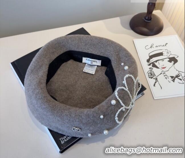 Most Popular Chanel Wool Beret Hat with Pearls CH010519 Grey 2026