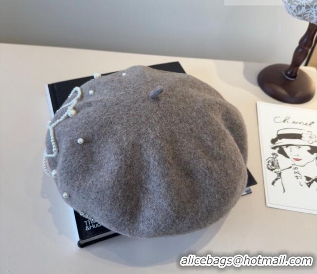 Most Popular Chanel Wool Beret Hat with Pearls CH010519 Grey 2026