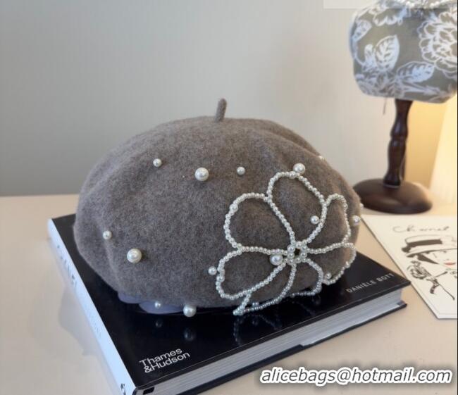 Most Popular Chanel Wool Beret Hat with Pearls CH010519 Grey 2026