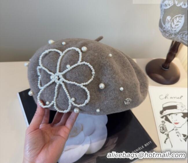 Most Popular Chanel Wool Beret Hat with Pearls CH010519 Grey 2026