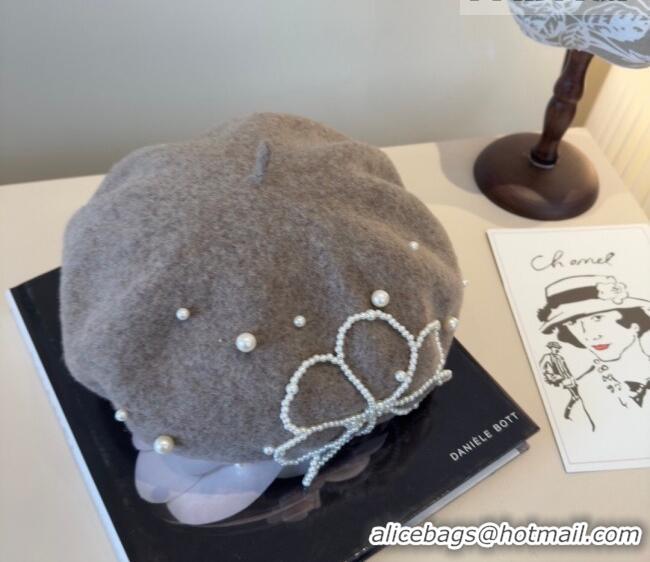 Most Popular Chanel Wool Beret Hat with Pearls CH010519 Grey 2026