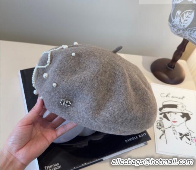 Most Popular Chanel Wool Beret Hat with Pearls CH010519 Grey 2026