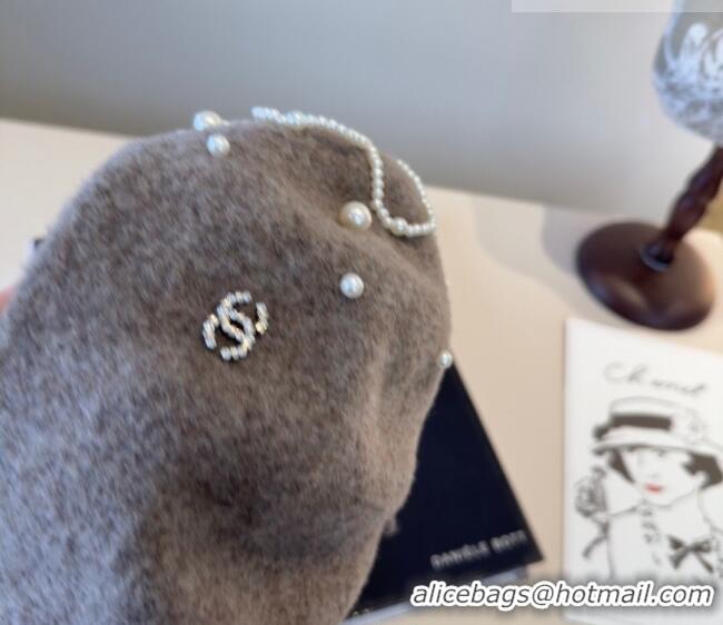 Most Popular Chanel Wool Beret Hat with Pearls CH010519 Grey 2026
