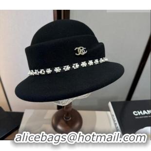 Luxury Cheap Chanel Wool Bucket Hat with Pearls CH010522 Black 2026