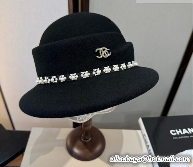Luxury Cheap Chanel Wool Bucket Hat with Pearls CH010522 Black 2026