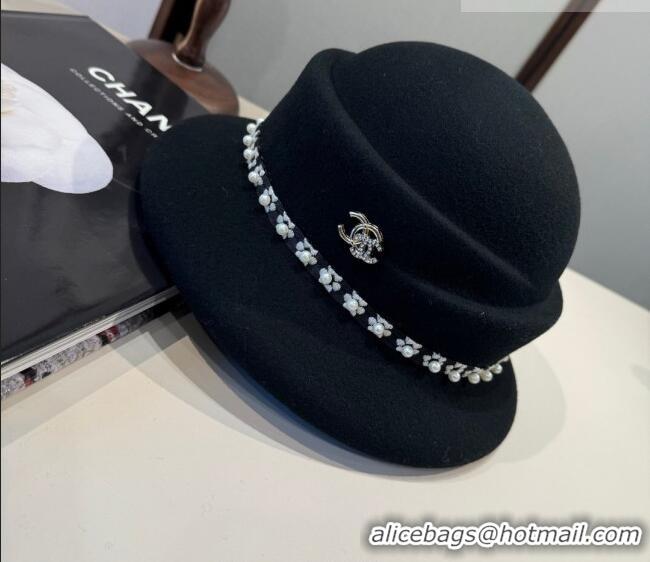 Luxury Cheap Chanel Wool Bucket Hat with Pearls CH010522 Black 2026