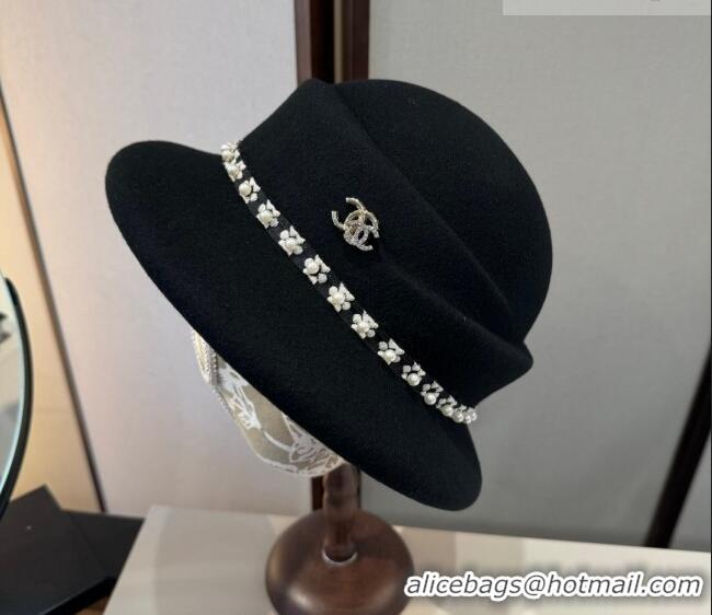 Luxury Cheap Chanel Wool Bucket Hat with Pearls CH010522 Black 2026