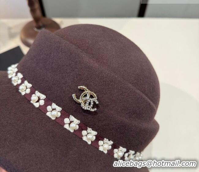 Luxury Cheap Chanel Wool Bucket Hat with Pearls CH010522 Brown 2026
