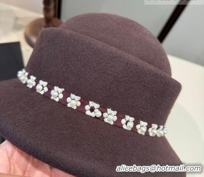 Luxury Cheap Chanel Wool Bucket Hat with Pearls CH010522 Brown 2026